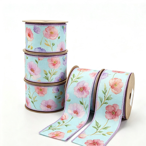 Ruban imprimé à motif floral 100% polyester, 2 1/2 pouces, longueur personnalisée, coloré, résistant au rétrécissement, rouleau de 10 yards, collection Printemps - Product Image 6