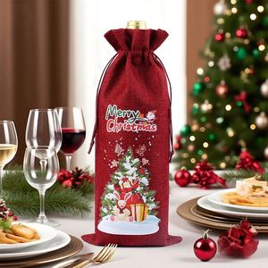 Sac en toile de jute rouge de Noël 15x35cm avec cordon de serrage, sac en lin, pochette pour arbre de Noël, à utiliser pour les fêtes de Noël, champagne, vin rouge - Product Image 6