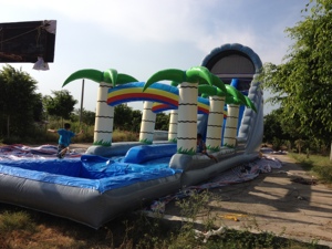 Grand toboggan aquatique gonflable d'extérieur en forme de palmier, en PVC, 18M, 4M x 8M, capacité 1000Kg, pour le plaisir universel de glisse et de saut - Product Image 5