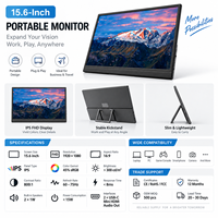 Écran portable IPS 15,6 pouces, 45 % sRGB, Full HD, moniteur externe pour la conception graphique et la mise en page, moniteur de jeu