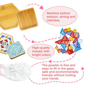 Kit de bricolage créatif pour sous-verres en mosaïque de verre, 2 pièces, couleurs assorties, pour parents et enfants, avec support en bambou, pour la décoration artisanale de la maison, cadeaux, boîte colorée - Product Image 4