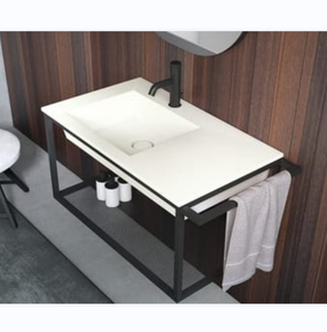 Design audacieux et minimaliste look élégant salle de bain Mobilier de salle de bain noir et blanc Support de lavabo en métal - Product Image 6