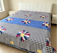 Drap plat en coton polyester imprimé, motif floral bleu, respirant, pour toutes les saisons, literie pour adultes, usage domestique