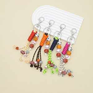 Wholesale Sport Theme Keychain Braided Rope with Football Basketball Wooden Beads <b>Key</b> <b>Rings</b> for <b>Bags</b> - Product Image 5