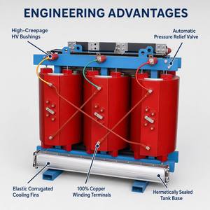 หม้อแปลงไฟฟ้าแบบจุ่มน้ำมันสามเฟส รุ่น Wanbo-268 OEM Custom S13 10kV 100kVA ขดลวดทองแดง - Product Image 3