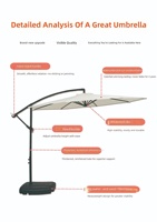 Parasol de jardin cantilever en forme de banane, avec support déporté en fer, 8 baleines, pliable, démontable, inclinaison manuelle