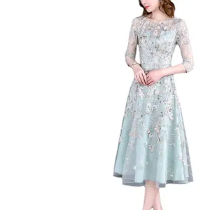 Luxury Gown Embroidery Party Wear Women Dress Short Sleeve Mermaid Slim Banquet Evening Dress