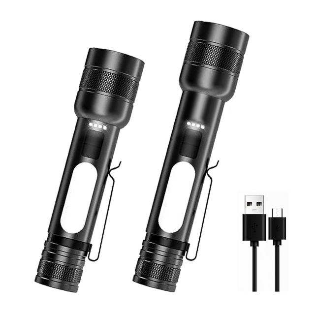 USB Rechargeable LED Flashlight, Super Bright with COB Sidelight, Waterproof, Zoomable,Ideal for Emergencies,outdoors