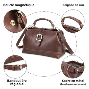 Sac <span class=keywords><strong>Docteur</strong></span> En Cuir Pleine Fleur - Style Retro Elégant Avec Bandoulière Détachable Et Fermoir Métal-2 En 1 Main/Bandouliere - Product Image 4