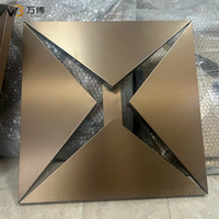 Panneaux de plafond en aluminium 3D décoratifs, forme pyramidale, couleur champagne doré brossé, tuiles de plafond en métal PVDF pour hall d'hôtel, centre commercial, atrium