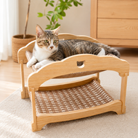 Lit pour chat à double étage, griffoir en sisal, maison pour chat en MDF, grand espace pour plusieurs chats avec rideau amovible, mobilier pour animaux de compagnie d'intérieur