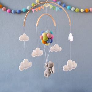 Pompon en laine arc-en-ciel pour bébé, <span class=keywords><strong>1</strong></span> pièce, cadeaux de fête prénatale, ballon bois mignon lapin volant, pépinière, avec décor de nuage en peluche - Product Image 1
