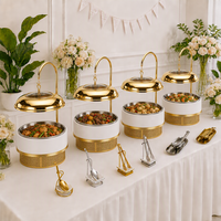 Serveur de buffet de luxe en acier inoxydable plaqué or 8L, alimenté au carburant, avec couvercle amovible, pour la restauration et les présentations de mariage