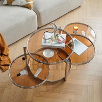 Table basse unique en acier inoxydable avec cadre métallique, table basse moderne rotative en verre pour salon, table basse ronde en verre