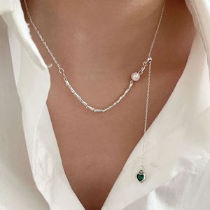 Collier en argent sterling Yinruitai S925 avec pendentif en forme de cœur de bambou, perle et émeraude pour femme, à porter au quotidien - Product Image 1