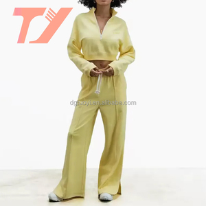 TUOYI Tute da <span class=keywords><strong>Donna</strong></span> Personalizzate, Top Corto con Mezza Zip e <span class=keywords><strong>Pantaloni</strong></span> <span class=keywords><strong>Larghi</strong></span> a Gamba Larga, Set 2 Pezzi per <span class=keywords><strong>Donna</strong></span> - Product Image 1