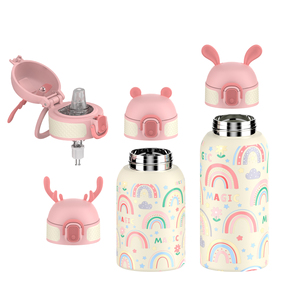 Botella de Agua Infantil de Acero Inoxidable con Aislamiento Térmico de 350 ml, Botella de Agua para Niños con Pajita, Impresión 3D - Product Image 2