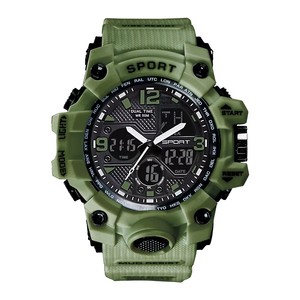 Montre de luxe pour hommes en acier inoxydable, mouvement à quartz numérique, cadran en verre, étanche 50m, alarme LED, chronographe, montre de sport - Product Image 4