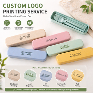Ensemble de couverts portables en paille de blé, écologiques, réutilisables, cuillère, fourchette, baguettes, vaisselle de voyage avec étui, sans BPA - Product Image 6