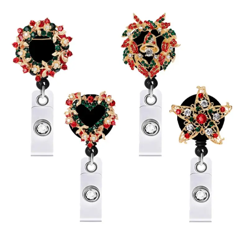 Hot selling rhinestone Garland of love star retractable badge reel holder for holiday