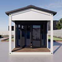 Villa Contenedor Prefabricada de 20 pies con Techo de Doble Pendiente y Terraza, Puerta de Cristal de Doble Ala, para Alojamiento Panorámico