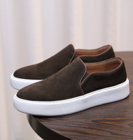 Chaussures de sport décontractées plates en cuir pour hommes, semelle extérieure en caoutchouc, chaussures de course à enfiler