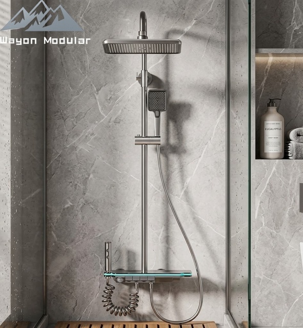 Luxury Space Aluminum Shower Faucet Set with Smart Digital Display and Piano Key Controls Matte Black