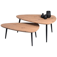 Petite table basse ovale en noyer, style antique, en travertin et béton, avec miroir, pour salon, style moderne