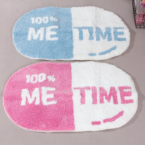Alfombra de baño Me Time, ovalada, de microfibra flocada, absorbente, antideslizante, azul y rosa, alfombra de suelo novedosa para baño - Product Image 1