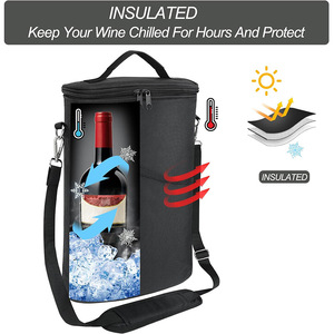 Tas jinjing anggur insulasi ramah lingkungan, 2 botol, tas pendingin berbantalan, anti bocor, kapasitas 0,75l untuk perjalanan - Product Image 4