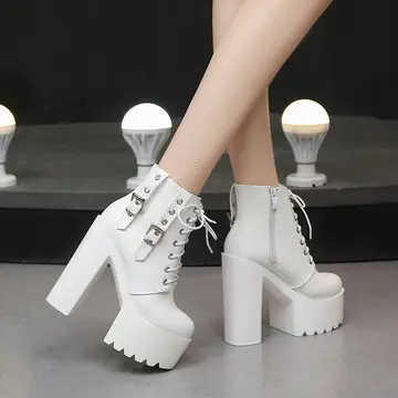 latest ladies lace high heels ankle boots cross strap waterproof shoes platform ankle boots 14CM super high heel boots