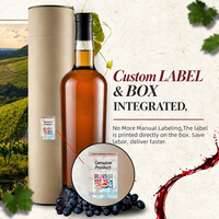 Boîte à vin en papier kraft personnalisée avec kit d'étiquettes à code QR, emballage cadeau rond écologique pour une seule bouteille, ensemble d'emballage OEM avec logo