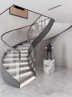 Escalier en arc incurvé en acier et bois durable sur mesure avec marches en marbre pour villa
