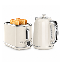Machine à petit-déjeuner électrique de style rétro vintage pour usage domestique, grille-pain 2 tranches en acier inoxydable, bouilloire électrique 1,3 L, ensemble petit-déjeuner