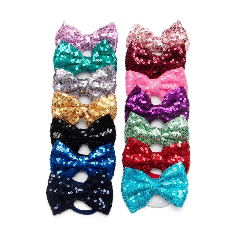 4 "Messy Sequins Bow DIY Hair Accessories For Girl Glitter Hair Clip Headband