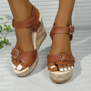 Women Summer Belt Buckle Wedge Sandals New Thick Sole Fashion European American Style Platform Roman Sandals - Product Image 3