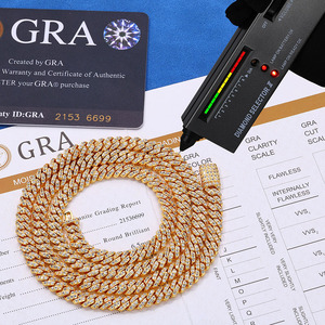 Cadena cubana de moissanita helada premium, joyería hip hop de plata 925, collar cubano pesado personalizado, chapado en oro de 18K con engaste de bisel, probador - Product Image 3