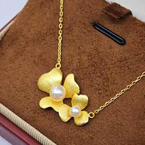 Collier pendentif minimaliste en forme de fleur en argent 925 plaqué or UM Jewelry, fiançailles, mariage, perle d'eau douce naturelle, unisexe - Product Image 4