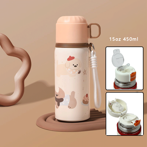 ขวดน้ำเด็ก 15 ออนซ์ 450 มล. สแตนเลส พร้อมฝาปิดแบบหลอดดูด ปราศจากสาร BPA ขวดน้ำสแตนเลสสำหรับเด็ก - Product Image 6