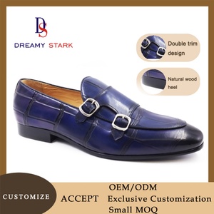 Chaussures habillées pour hommes en cuir véritable bleu, faites à la main, avec double bordure, design original de marque, logo personnalisé, collection hiver - Product Image 2