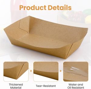 Bandeja de cartón desechable de papel kraft para comida rápida, a prueba de aceite, para pícnic, sushi, pollo frito y patatas fritas, para uso en embarcaciones. - Product Image 5