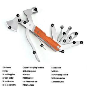 Multitool Hammer AXE <span class=keywords><strong>Camping</strong></span> Gear Accessories Survival Kits Multifunction Tool Portable Folding Wood Handle Stainless Steel - Product Image 2