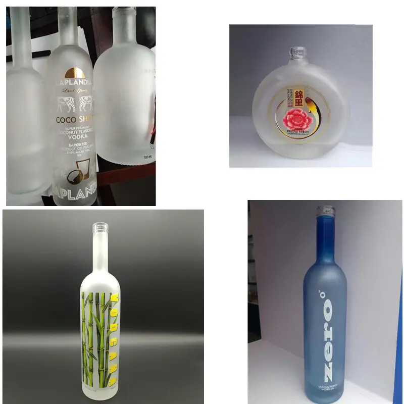 Botol Vodka Dekorasi Kustom 375Ml 500Ml 700Ml 750Ml Botol Kaca Minuman Keras Wiski Bulat Grosir dengan Tutup Gabus