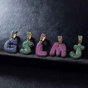 Collana con ciondolo lettera iniziale placcata oro 18 carati con nome personalizzato Hip Hop Bling Cz - Product Image 4