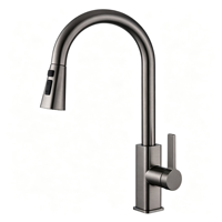 Robinet de cuisine moderne à col de cygne avec douchette extractible et mitigeur monocommande à bouton-poussoir pour l'approvisionnement des restaurants
