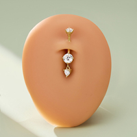 Piercing de nombril en or 14K avec breloque cœur, barbell incurvé à filetage externe et zircone cubique transparente, bijou de corps