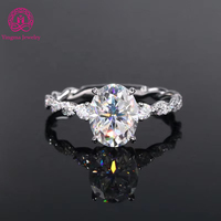 Perhiasan mewah Super putih D VVS dua karat 7x9mm potongan Oval Moissanite berlian 14K cincin emas padat