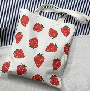 Personalized Fashion Lady Shopping Bag Eco Friendly Reusable Foldable Strawberrycotton Canvas Tote Bag