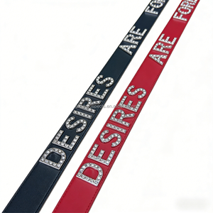 New Design Fashion Rhinestone Men <strong>Belt</strong> with Genuine Leather Custom Rhinestone Logo and Buckle Black and <strong>Red</strong> Color - Product Image 4