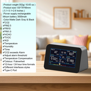 घरेलू कार्यालय कार के लिए सह 2/pm2.5/pm1.0/pm10/hcho/pm10/hcho/tlsa/ai के लिए घरेलू कार्यालय कार के लिए बहु-फ़ंक्शन वायु गुणवत्ता मॉनिटर - Product Image 2
